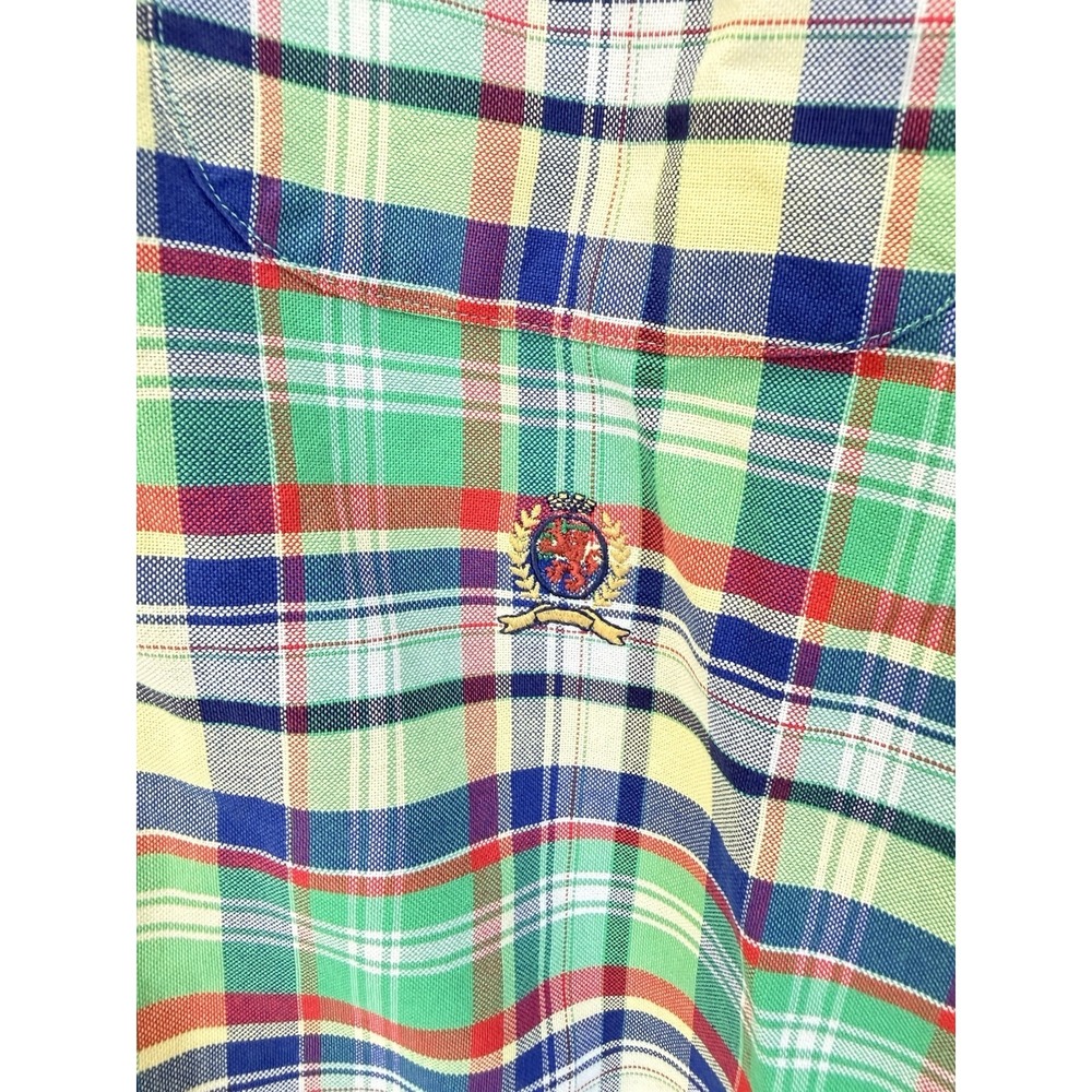 Vintage Tommy Hilfiger Colorful Plaid Crest Shirt Men XL Button Up Short Sleeve - Picture 3 of 9